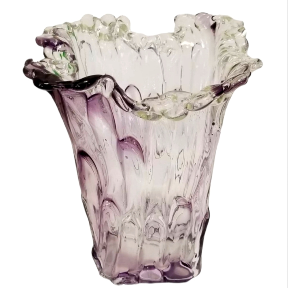RARE signed Adam Jablonski Orignal.  Amethyst colored crystal vase.